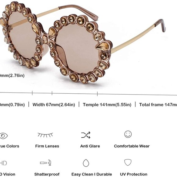 Women Big Rhinestone Sunglasses Oversized Round